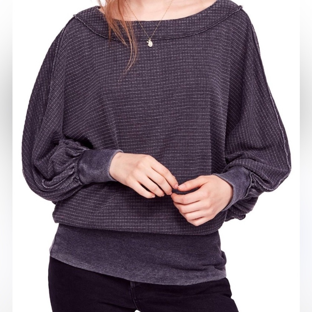 Free People gray burnout Willow Thermal long sleeve oversized Top size small